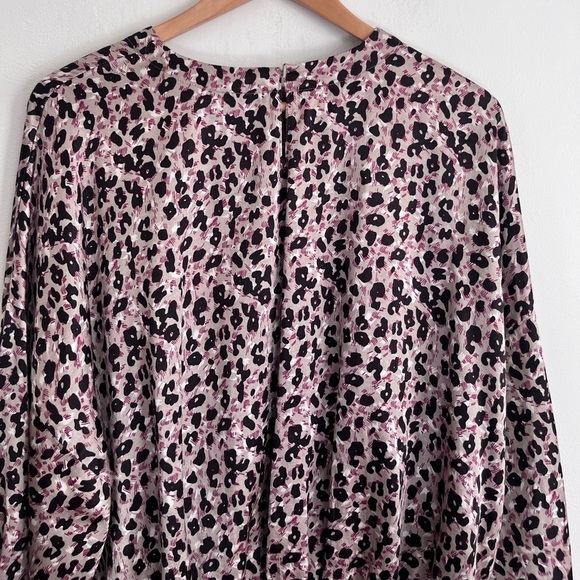 Zara Womens Tan Leopard Print Long Sleeves Satin Oversized Blouse Top Size M - Picture 6 of 7